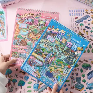 30 Pcs Cartoon Miniature Landscape Sticker, 3D City Stackable House Scene Decorative Stickers, DIY Craft Kit for Children and Adults, Sticker Cards