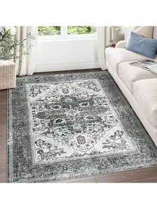 【Christmas Gift】Washable Area Rug - Large Boho Living Room Area Rug, Soft Vintage Design for Bedroom, Non-Slip Low-Pile Distressed Accent Rug