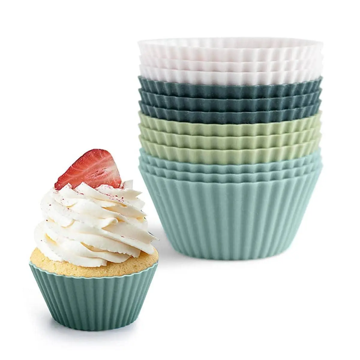 Silicone Cupcake Liners, 12pcs Home Non-stick Cupcake Liners, Cupcake Muffin Liners, Practical Cupcake Baking Tools for Home Kitchen, Bakeware, Baking Supplies