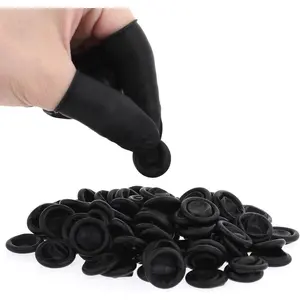 100 Pcs Disposable Black Silicone Finger Cots, Protective Fingertips for Beauty Manicure Massage