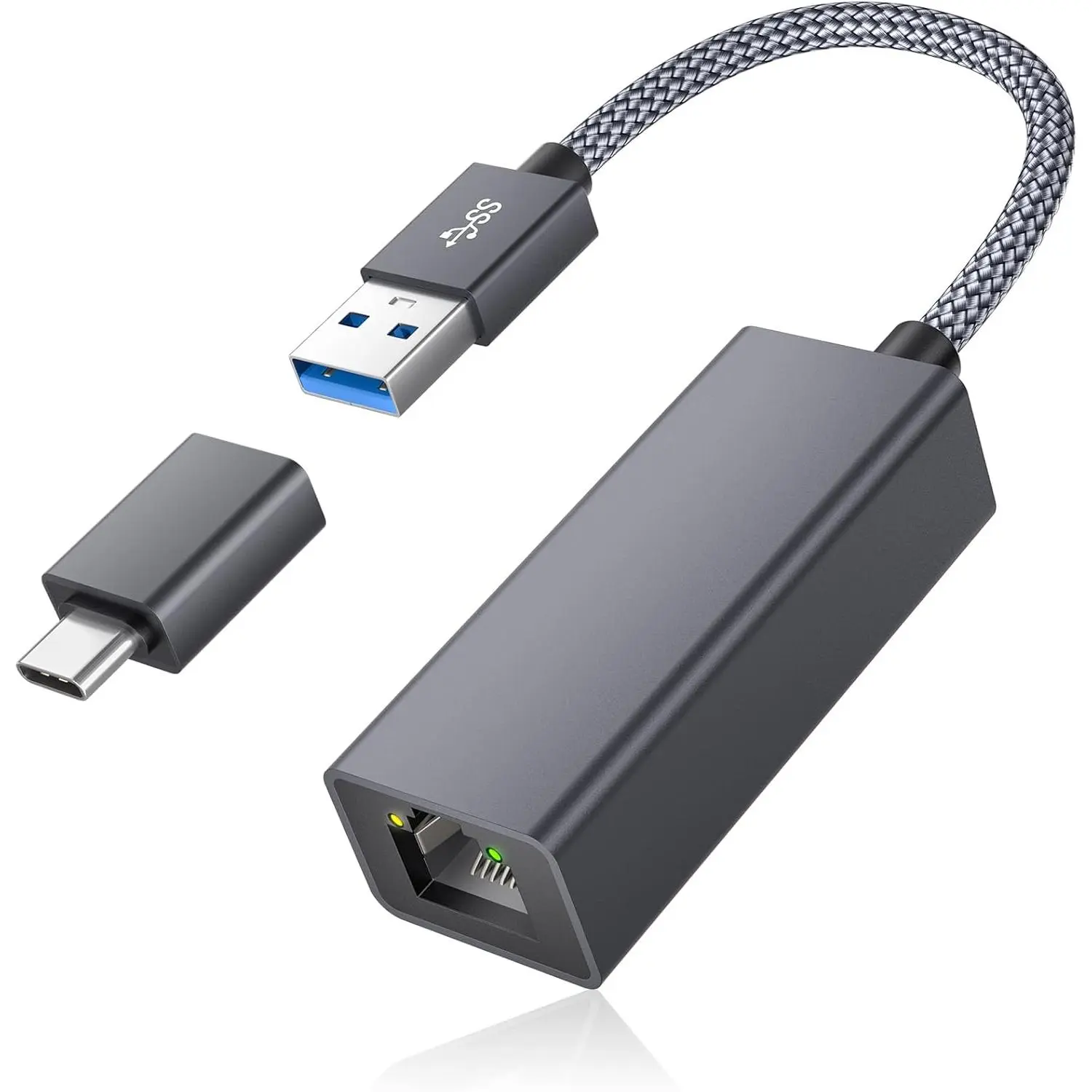 USB 3.0 Gigabit Ethernet Adapter with USB-C Converter,1000Mbps RJ45 Connector,Wired LAN Network Adapter for Nintendo Switch,MacBook Air/Pro,Windows,MacOS,iPadOS,Tablets,Android,Linux,Laptop,PC