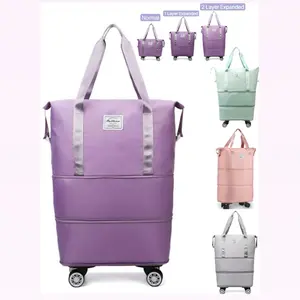 Foldable Rolling Duffle Bag | Expandable Carry On Travel Luggage with Wheels