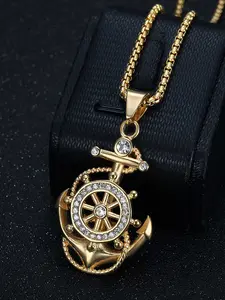 Men's Anchor Pendant Necklace, Exquisite Trendy Pendant, Punk Street Style Party Jewelry, Zirconia Cube Design, Hip Hop Fashion Accessory