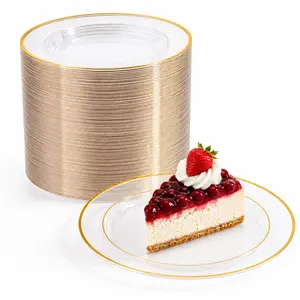 50-200pc 7in/10in Clear Gold/Silver Bulk Clear Plastic Plates Disposable Plates Set: Dinner Plates,Dessert Plates-Perfect for Party Weddings Celebrations Reusable |BPA Free silverware