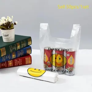 50pcs/set Takeout Doggy Bag Clear Hand Vest Bag Fruit Bag，Supermarket Shopping，Food Cargo Plastic Bag, Food Packaging, Grocery Shopping, Fruit Delivery Storage Bags, Clear Package Bag, Transparent Plastic Storage