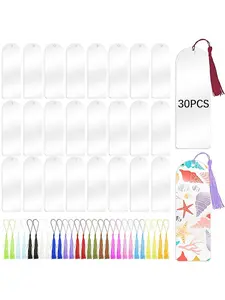 30 Transparent Acrylic Bookmarks, 6x2 Inch, Half-Circle Shape, Includes 30 Mixed Color Bookmark Charms, Ideal for Jewelry Making, DIY Crafts, Gift Tags