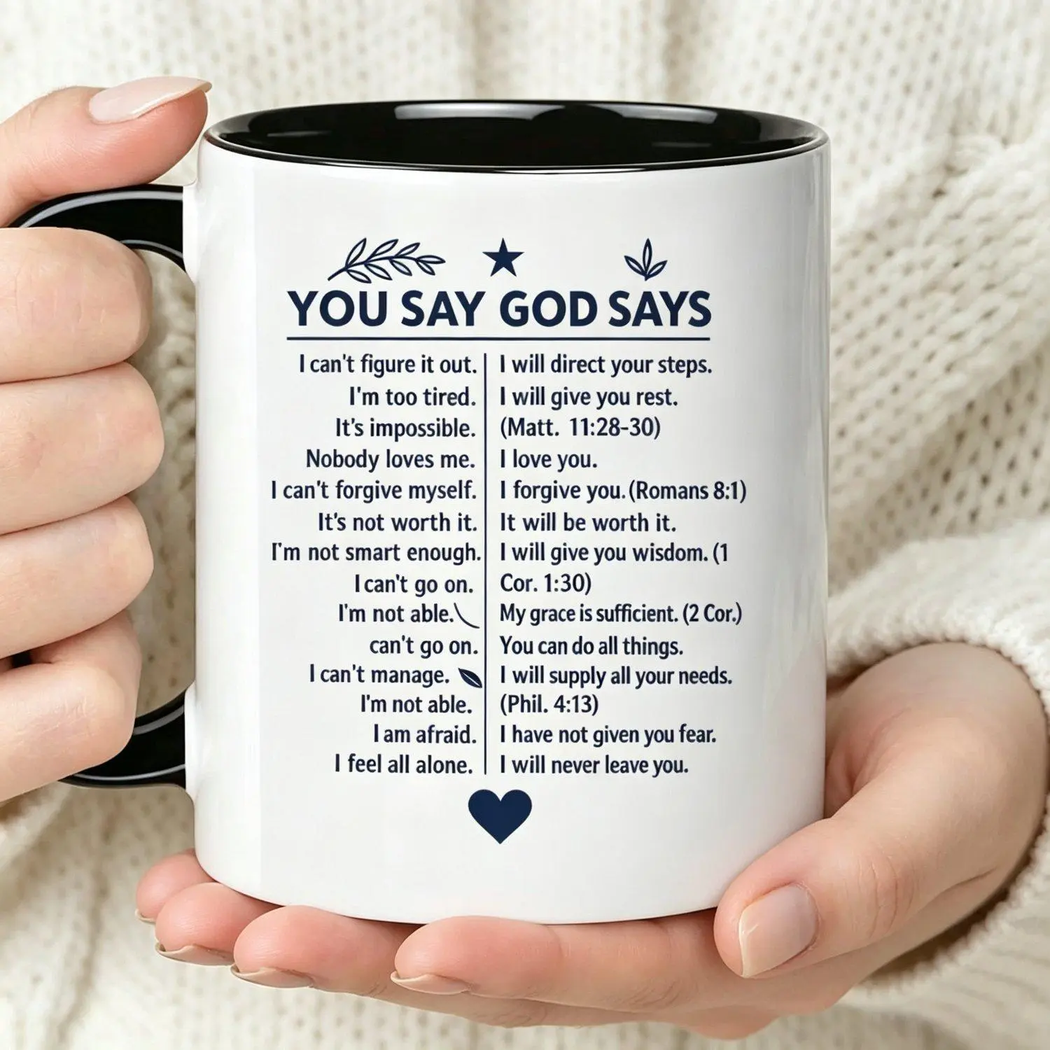 Religious Gift Bible Verse with You Say God Says Scripture Heart Ceramic Mug Suitable for Church Events Ideal Gift for Faithful Christians Bible Verse Tea Coffee Cup