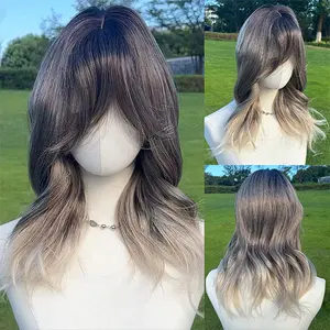 SMILCO/18Inch Ombre Grey Medium Curly with Bangs Synthetic Wig/SM528