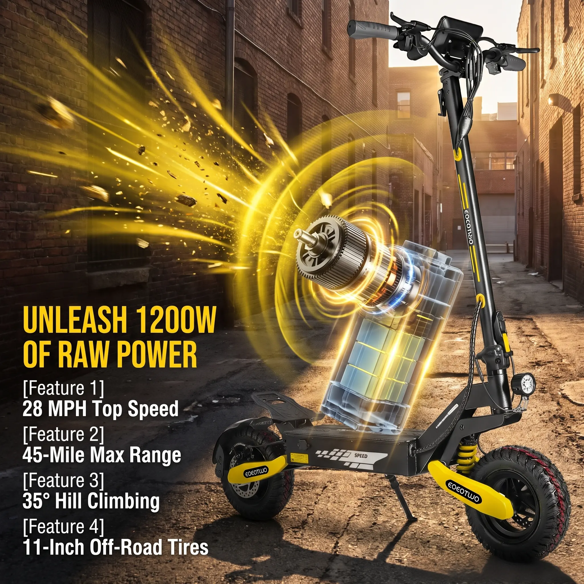 EOEOTWO All‑Terrain Foldable Electric Scooter｜1200W Motor 30MPH Fast,20‑40Miles Range,3‑Sec Foldable,Heavy‑Duty 330LBs Load,Dual Shock Absorption for Commuting & Off‑Road Trips
