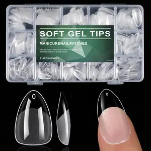 #Summervibes 510PCS Clear Almond Nail Tips Extra Short, 15 Sizes Pre-Etched Full Cover Gel False Nails, Acrylic Nail Extensions for Women Nail Art