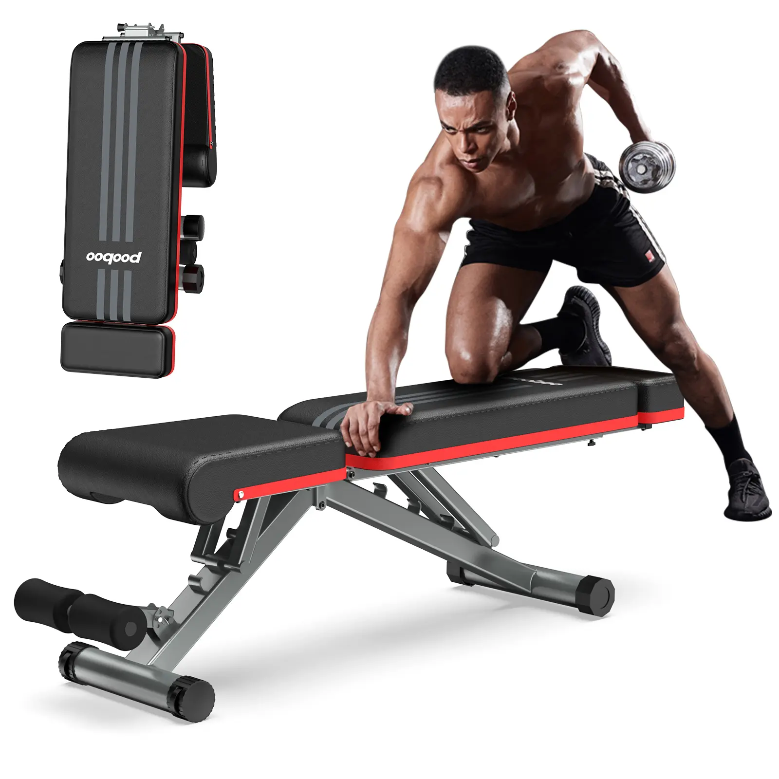 Pooboo Foldable Dumbbell Bench Home Weightlifting Benches with 6 Inclines Adjustable Exercise and Fitness Bench Comfortable Seat Cushion