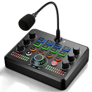 Facmogu F682 Live Sound Card Audio Mixer with Gooseneck Mic, Voice Changer, Bluetooth, Noise Reduction Soundboard, All-in-One Sound Card for Live Streaming/Gaming/Recording on Smartphone, PC, Laptop