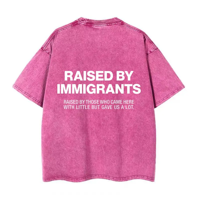 Raised By Immigrants Oversized T-Shirt |   Vintage Washed Pink Tee |   Trendy Women's Streetwear Casual Piece