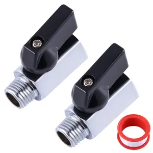 Mini Ball Valve, 2 Pcs Female x Male Brass Shut Off Valves, Shut Off Switch with 1 Roll Thread Sealing Tape (1/2 Inch  ,1/4 Inch ,3/8 Inch )