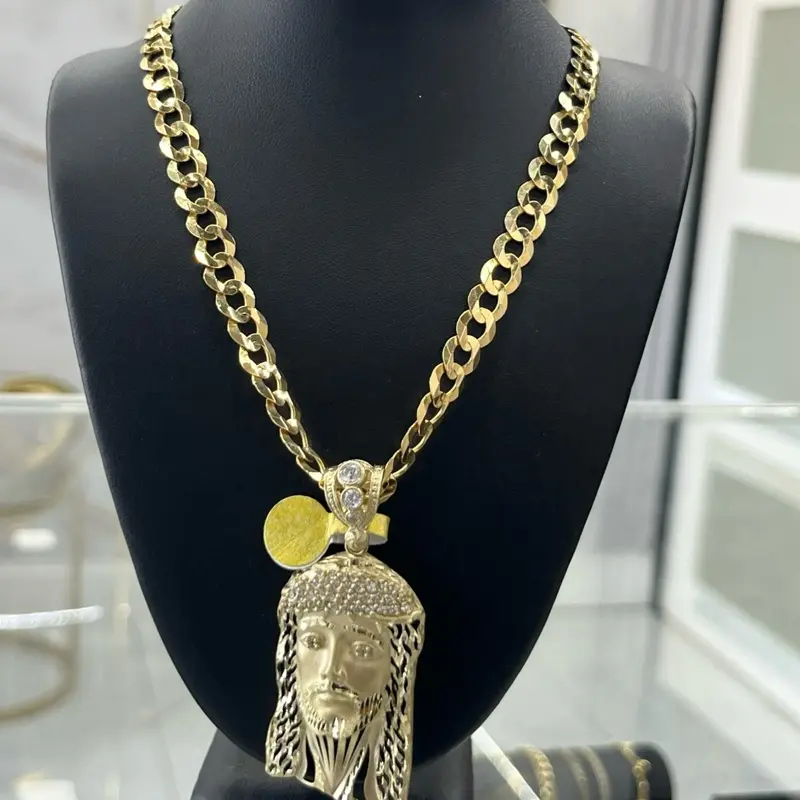 10k Gold Plated Cadenas de Corte Brillo 24" Collar con Medallón de Diadema y Pendientes para Regalo