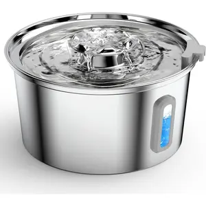 Water Fountain,3.2L/108oz  Fountain with Water Level Window,Stainless Steel Pet Water Drinking Fountain for Cats Inside,Quiet Pump for Dogs and Cats(with Water Level Window)