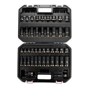 Black Canyon Drive Impact Socket Set,1/2",3/8",45/29/14/12 Piece SAE,Metric 6-Point Deep/Standard Sockets, Cr-Mo Steel, Heavy-Duty Case for Auto & Industrial Repair,Easy-to-Read Size Markings, Rugged Construction, Storage Case