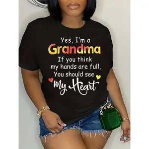T-Shirt with Grandma Humor Design - Indeed, I Am a Grandma Comical Print, Women'S Casual Short-Sleeve Top, Black with Colorful Letters, Perfect for Spring And Summer