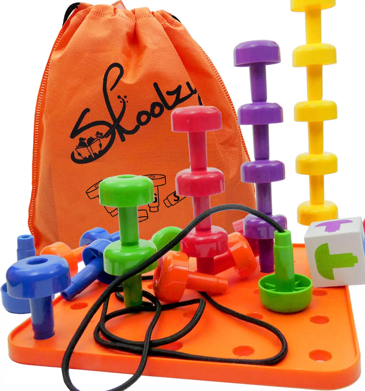 Peg Board 34 pcs with Plastic Board , Lacing String, Storage Bag & ebook Peg Board 34 pcs with Plastic Board , Lacing String, Storage Bag & ebook