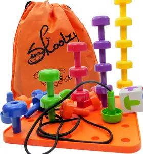 Peg Board 34 pcs with Plastic Board , Lacing String, Storage Bag & ebook