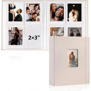 2PCS Polaroid Photo Album, 2x3 Inch Pockets Mini Photo Album for 104 Pockets Hold 208 Pictures, Linen Hardcover Polaroid Album Book for Photos Family Anniversaries Baby Vacations (Off-White)