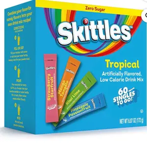 Skittles Zero Sugar Tropical Powdered Drink Mix Variety Pack 60 pk Low Calorie Artificially Flavored Singles To Go