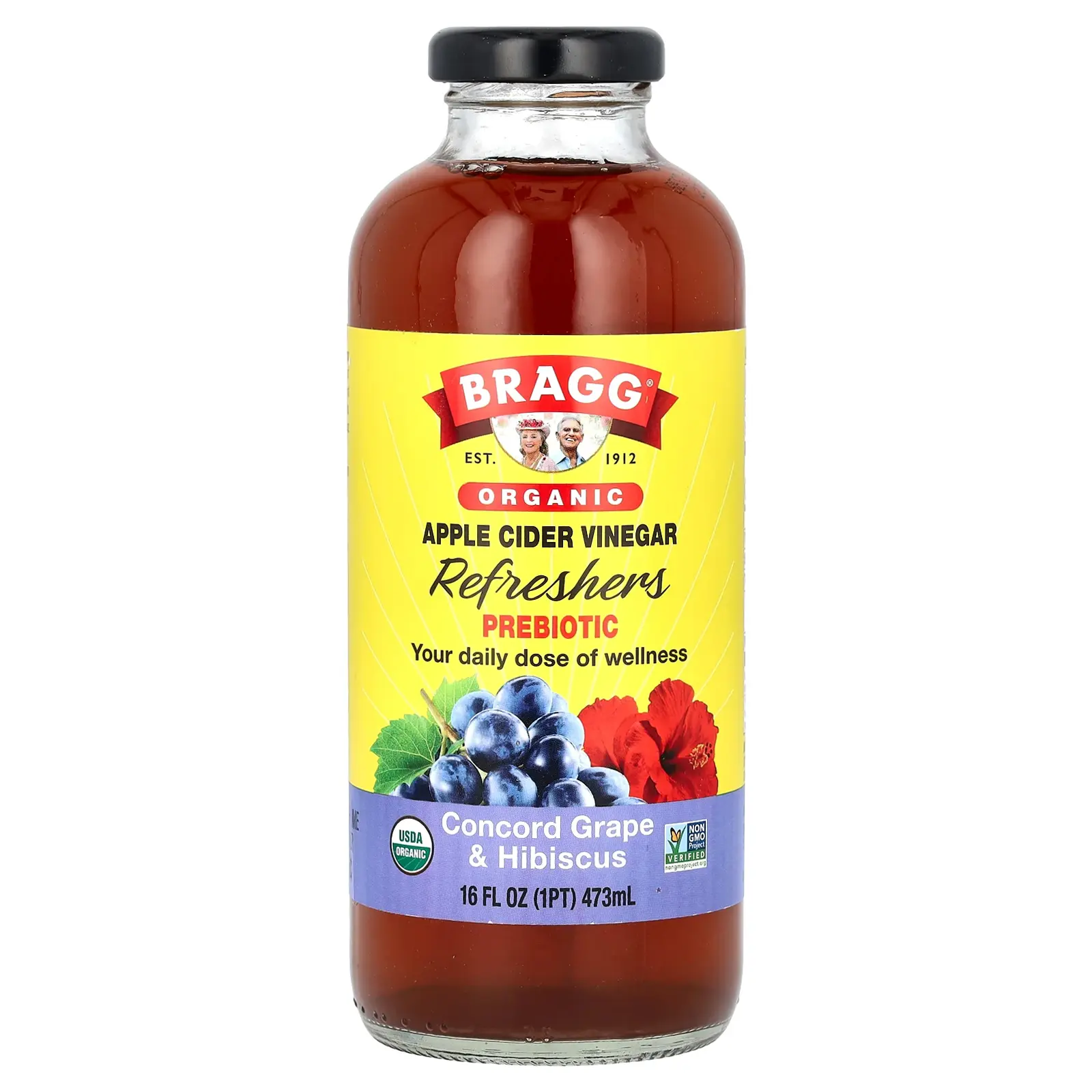 Bragg Organic Apple Cider Vinegar Refreshers, Prebiotic, Concord Grape & Hibiscus, 16 fl oz (473 ml)