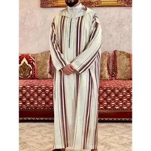 Men's Long Robe - Casual Striped Hooded Sweatshirt, Polyester Non-Stretch Fabric, Soft and Breathable for Spring/Autumn Wear