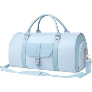 2 in 1 Convertible Garment Duffle Bags for Travel Foldable Carry On Garment Bag for Women with Shoe Compartment Leather Suit Bag for Hanging Clothes Long Dresses