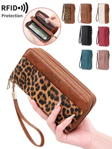 Women's Long Wallet, Multi-Card Slot High-Quality RFID Blocking Handbag, Vintage Plain Design, Multiple Compartments, Wrist Strap, Zip Wristlet, Ideal Gift
