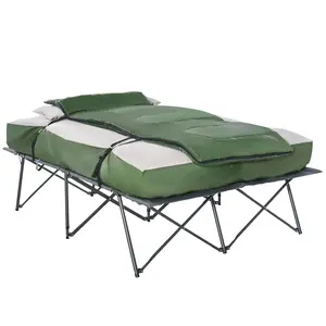Foldable double camping bed set inflatable air mattress comfort pillows sleeping bag foot pump included lightweight portable layout for outdoor travel camping beach vacation