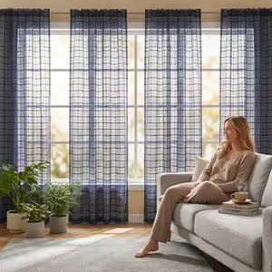 Curtain Club 4 Panels 34x84inch Plaid voile Sheer Curtains, Are Perfect For Decorating Your Living Room And Bedroom FT0026 Home Textile,Sheer,Woven,Rod,Pocket,Curtains