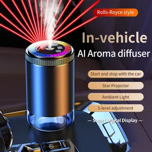 JourneyWell In-vehicle Smart Car Aromatherapy Diffuser with Starry Sky Projector & RGB Music LED Lights Adjustable 3 Mode Auto On/Off Air Freshener with 50ml Cologne/Ocean
