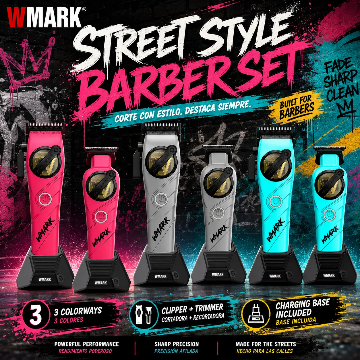 WMARK NG-8613 Professional Adjustable Hair Clippers for Men - Cordless High Quality Trimmer Set with Smooth Ceramic Blade, Barber Shop Fade Clipper Kit, Rechargeable for Barbers and Home Grooming (Complete Accessories) Adjustable Clipper