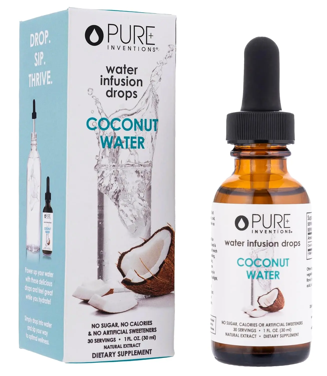 Pure Inventions Coconut Water Premium Water Infusion Drops – Recovery & Hydration Drink with Naturally Occurring Electrolytes, Zero Sugar, Zero Calories, 30 Servings