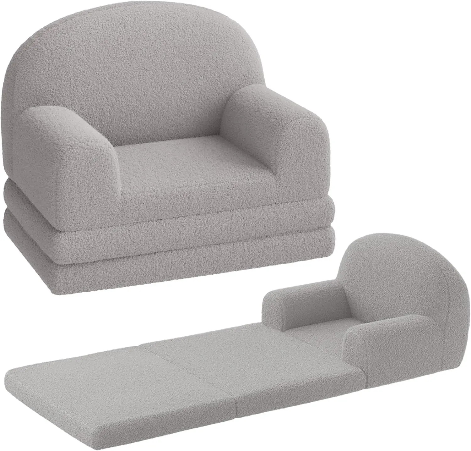 Garvee 2-in-1 Convertible Couch with Fold-Out Foam Sofa and Soft Sherpa Cover in Gray Half-Moon, Medium Size - Versatile Lounger for Comfort and Style