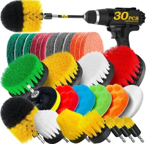 30Pack Drill Brush Attachments Set,Scrub Pads & Sponge, Power  Brush with Extend Long Attachment  Purpose Clean for Grout, Tiles, Sinks,  Polishing Pads