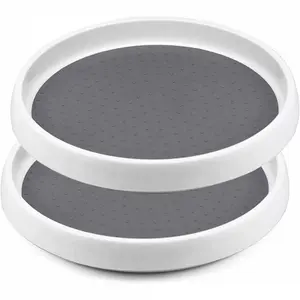 Pack of 2 Lazy Susan Turntable Spice Rack Rotating Spice Holder Organiser Made of Plastic for Spices Spice Bottles Oil Ingredients Glasses Cooking (25 cm)