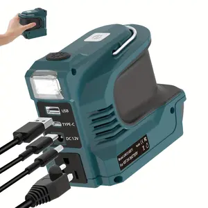 220W Power Inverter Compatible For Makita 18V Battery, DC 20V To AC 110V Portable Power Station With 1 AC Outlet, 1 USB Ports &5A DC Round Port& 1 Type-C Fast Charging, 400LM LED Work Light