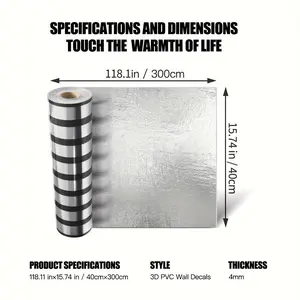 1 Roll 2.8mm Thick Gold Foil Grid Stripe Self Adhesive Wallpaper, Mirror Surface 3D Peel and Stick Wall Sticker, Modern Luxury Wall Decor for Living Room Bedroom Office Meeting Room