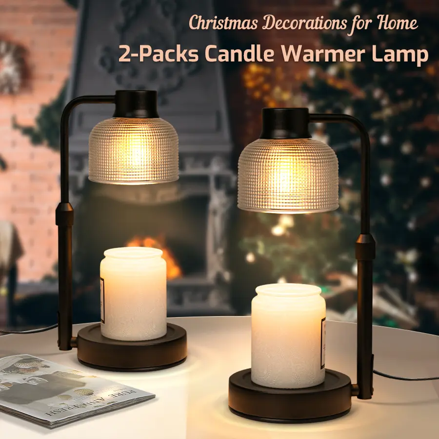2pcs Vintage Glass & Metal Jar Candle Warmer Lamp Set - Height-Adjustable, 4-Level Dimmable, 4 Bulbs, Timer, Fragrance-Ready, Flamefree Warmth, Romantic Mood Lighting - Vintage Glass Adds Charm, Home Decoration, Holiday Gift (Birthday, Valentine's Day)