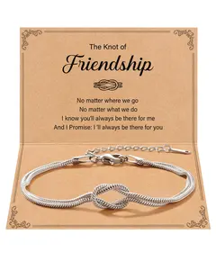 Love Knot Friendship Bracelets 316L Stainless Steel Best Friend Birthday Mothers Day Christmas Jewelry Gifts for Women BFF Bestie, inspirational message card gift