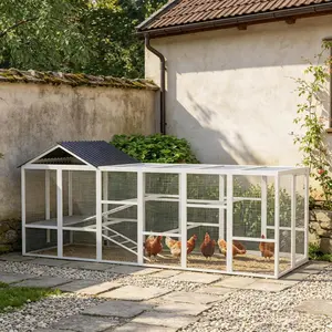 [Bellemave] 141.75" x 48" x 61" Wooden Chicken Coop Run for 6 - 10 Chickens, Hen House Add-On with Storage, Perches On-Site