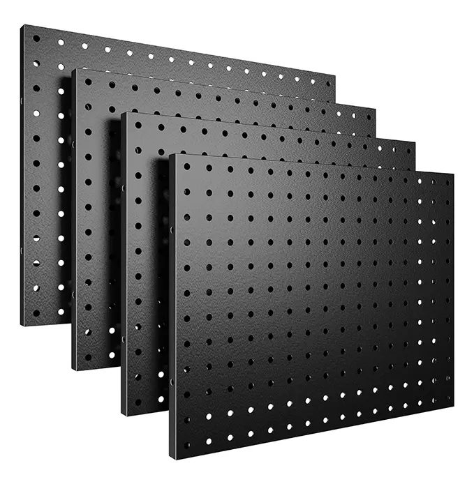 4 Pack Pegboard Panels, Black Metal Boards Wall Organizer, With installation accessories, Suit for Workbench, Garage Tool Storage, Office Organization, Wall Home, Craft Room