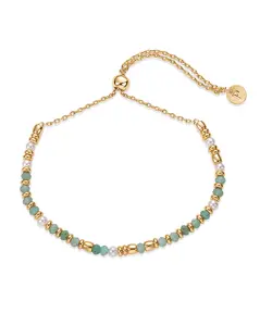 PAVOI 14K Yellow Gold Plated Women's Beaded Gemstones Adjustable Slider Bracelets