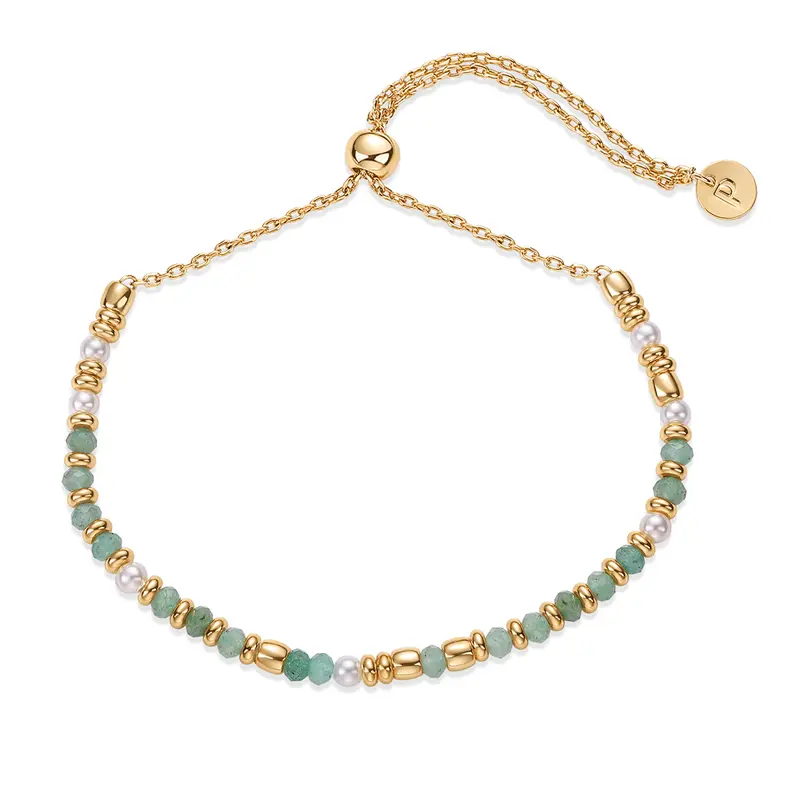 PAVOI 14K Yellow Gold Plated Women's Beaded Gemstones Adjustable Slider Bracelets