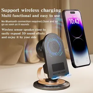 2025 New 4 In 1,Multifunctional Induction Wireless Speaker,Bluetooth Speaker With 15W Wireless Charging Sensor,Table Stand Phone Holder With Light. Charging,Speaker Audio, Stand For Your Smart Mobile Phone