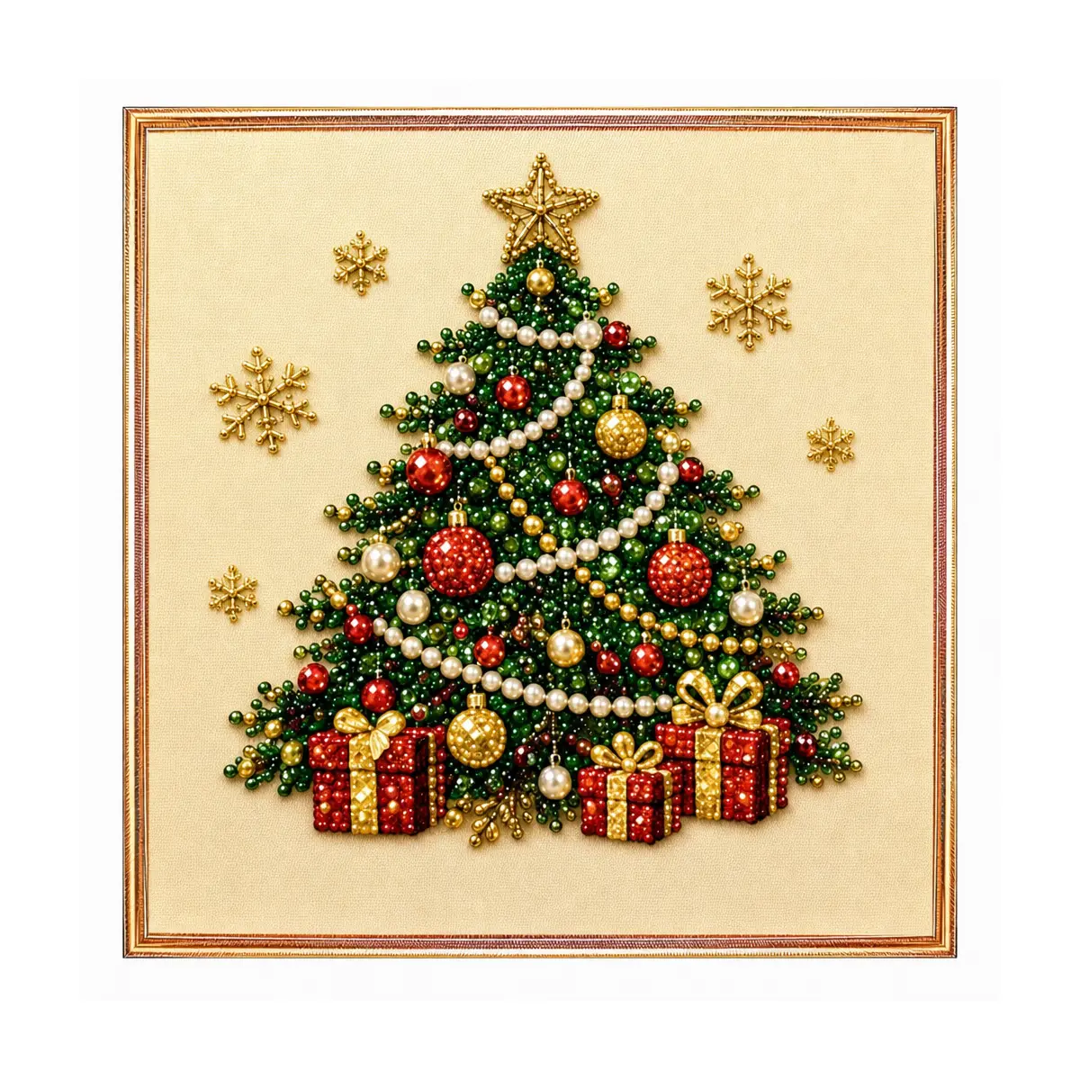 DIY Christmas Pearl Diamond Painting Art Kit with Frame, Christmas Pearl Beads Art Craft for Adults & Beginners, Gemstone Diamond Dots Beads Painting for Home Wall Decor