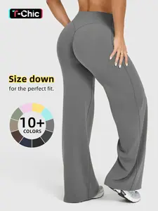 Women's Solid Color Sporty Yoga Pants, Casual Fitted Bottoms, Comfortable Flare Leggings, Elastic Waist, All Seasons Wear