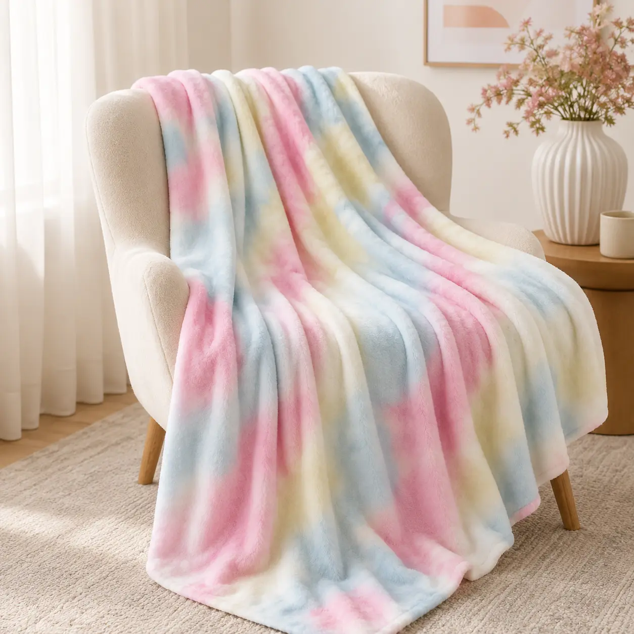 Classic Pastel Rainbow Tie-Dye Flannel Throw Blanket - Super Soft, Cozy, Plush, Fuzzy, Thick, Lightweight, Warm, 50"x60" for Couch & Bed, Single-Sided Printing, Whimsical Home Decor, Room & House Decor Gift for Women, Room Decor, Soft Flannel